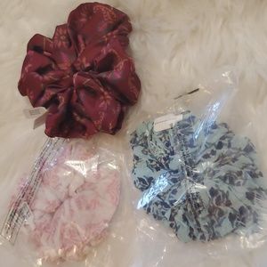 Anthropologie, set of 3, Scout Scrunchies - baby blue, pink, burgandy